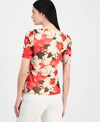 Anne Klein Women's Printed Mesh Short-Sleeve Top