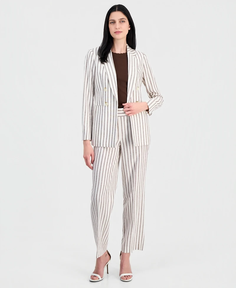 Anne Klein Women's Linen-Blend Striped Open Front Blazer