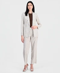 Anne Klein Women's Linen-Blend Striped Open Front Blazer