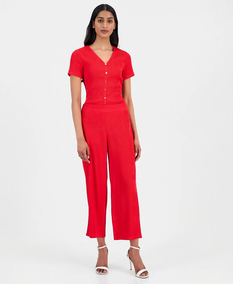 Anne Klein Women's Crinkle-Knit Pull-On Wide-Leg Pants