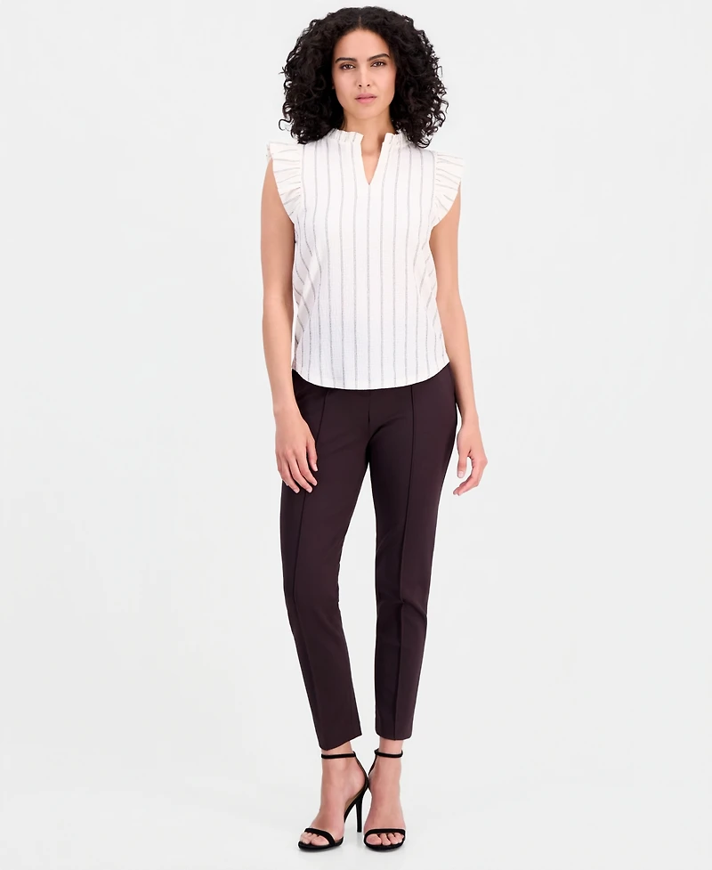 Anne Klein Women's Textured Pinstripe Flutter-Sleeve Top