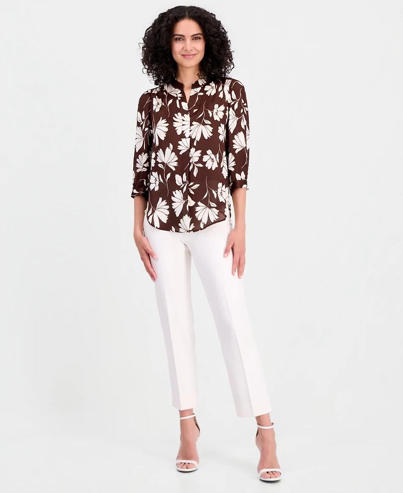 Anne Klein Women's Split-Neck 3/4-Sleeve Top
