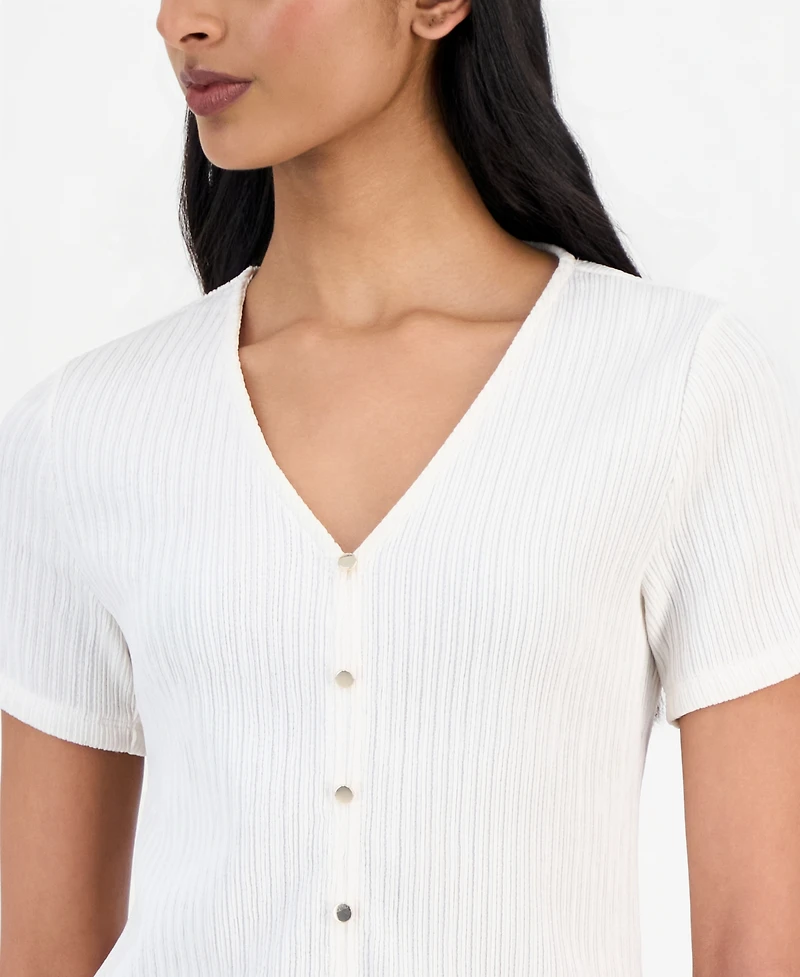 Anne Klein Women's Crinkle-Knit Short-Sleeve Cardigan