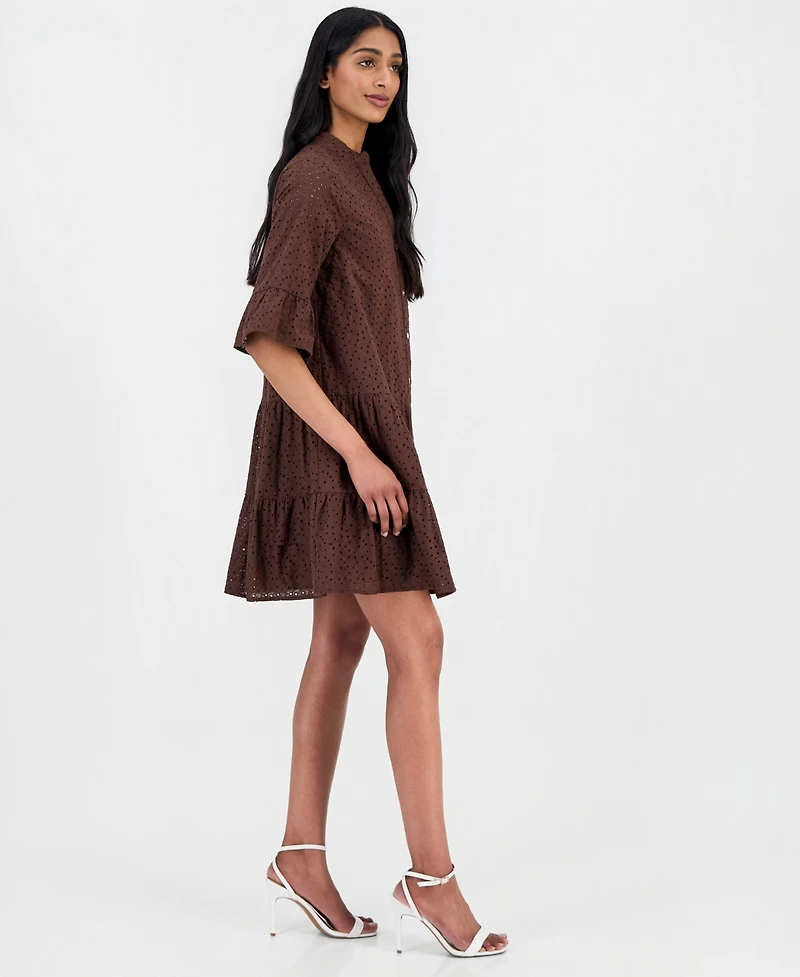 Anne Klein Women's Cotton Eyelet Tiered Swing Dress