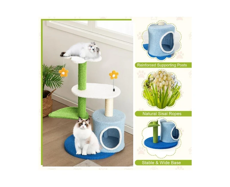 Aostirmotor Cat Tree with Sisal-Covered Scratching Posts, Indoor Tower for Climbing & Exercise