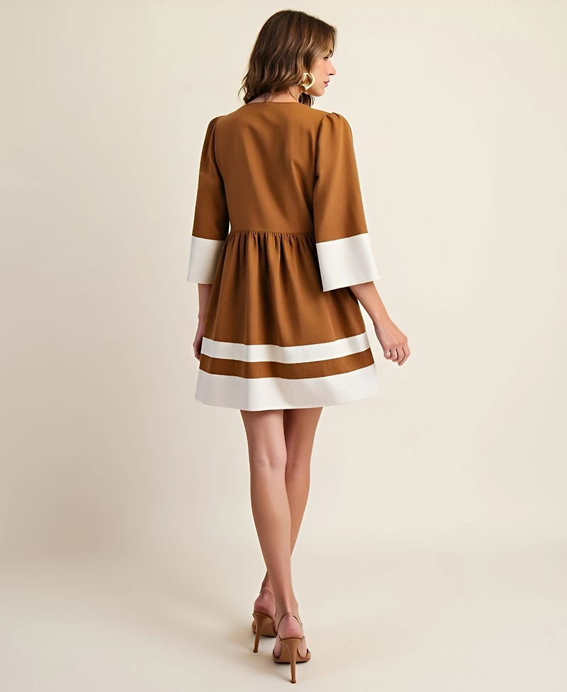 Modenaire Women's Fit & Flare Contrast Trim Mini Dress