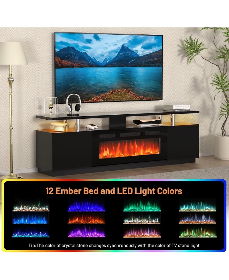 gaomon 70" Fireplace Tv Stand with 36'' Firplace, Electric Heater 12 Frame and Led Light Colors