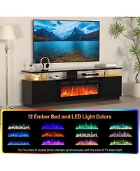 gaomon 70" Fireplace Tv Stand with 36'' Firplace, Electric Heater 12 Frame and Led Light Colors