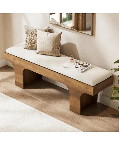 Tribesigns Dining Bench with Linen Cushion, 55.2" Farmhouse Entryway Bench, End of Bed Upholstered Bench