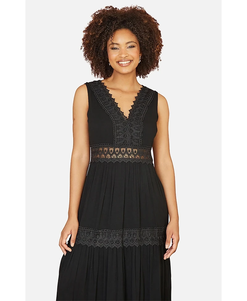 Yumi Women's Lace Trim Cotton Maxi Sun Dress