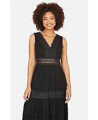 Yumi Women's Lace Trim Cotton Maxi Sun Dress