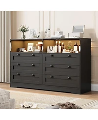 gaomon 6 Drawer Dresser for Bedroom , 55" Wide Chests of Drawers Dresser Tv Stand for 55 Inch Tv, for Living Room
