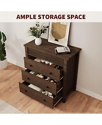 gaomon 3 Drawer Dresser for Bedroom Nightstand, Wooden Chest of Drawers, Fluted End Table, Storage Organizer for Living Room, Hallway and Entryway