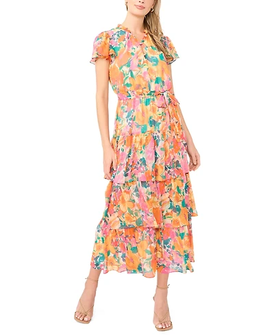 Sam & Jess Women's Tiered Floral Flutter-Sleeve Maxi Dress
