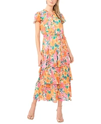 Sam & Jess Women's Tiered Floral Flutter-Sleeve Maxi Dress