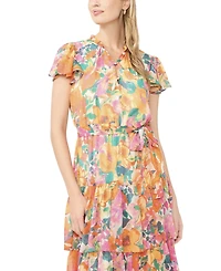 Sam & Jess Women's Tiered Floral Flutter-Sleeve Maxi Dress