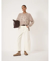 Hush Women's Wool Blend Flower Motif Jumper