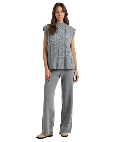 Modenaire Women's Cable-Knit Sweater Vest and Wide-Leg Pants Set