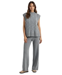 Modenaire Women's Cable-Knit Sweater Vest and Wide-Leg Pants Set