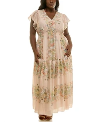Taylor Plus Size Flutter Sleeve Tiered Maxi Dress