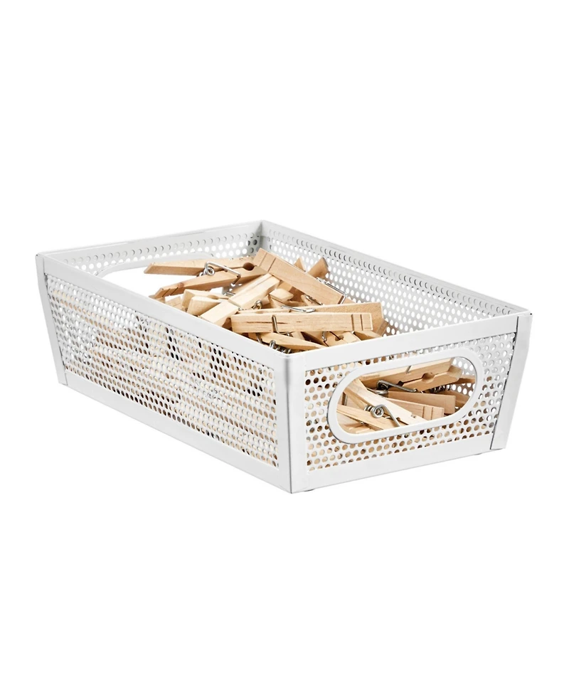 mDesign Perforated Metal Storage Bin with Handles - Set of 2 - Matte White