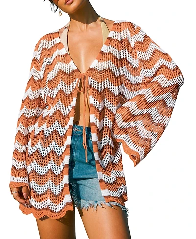 Cupshe Women's Echo Valley Chevron Cover-Up Kimono