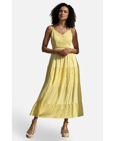 Yumi Women's Cotton Lace Trim Midi Dress