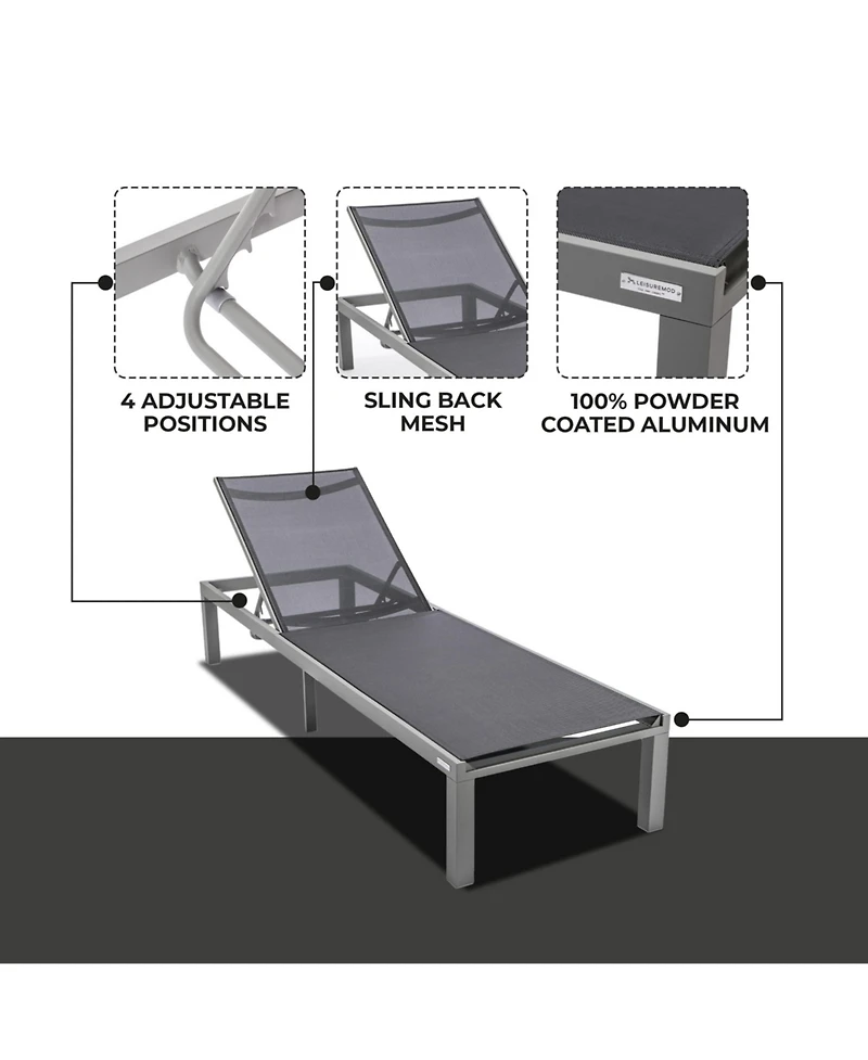 Leisuremod Marlin Patio Chaise Lounge Chair With Aluminum Frame