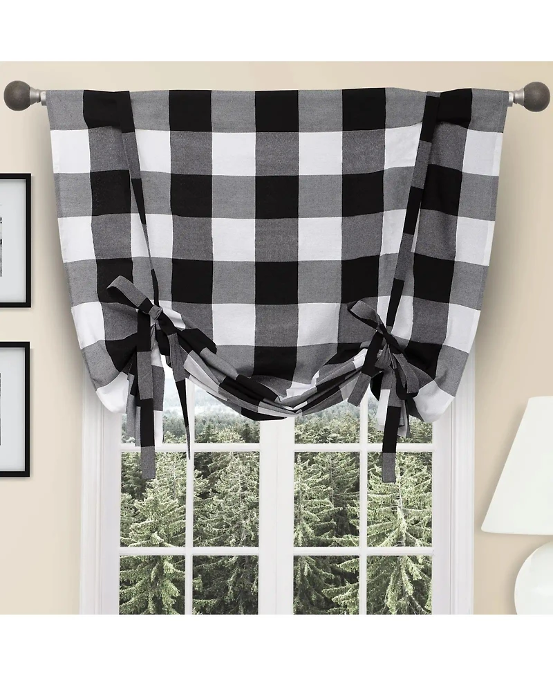 Kate Aurora Country Farmhouse Large Buffalo Plaid Tie Up Window Curtain With Ties