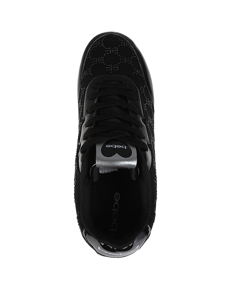 bebe Women's Sneaker with Rhinestone Mesh Upper