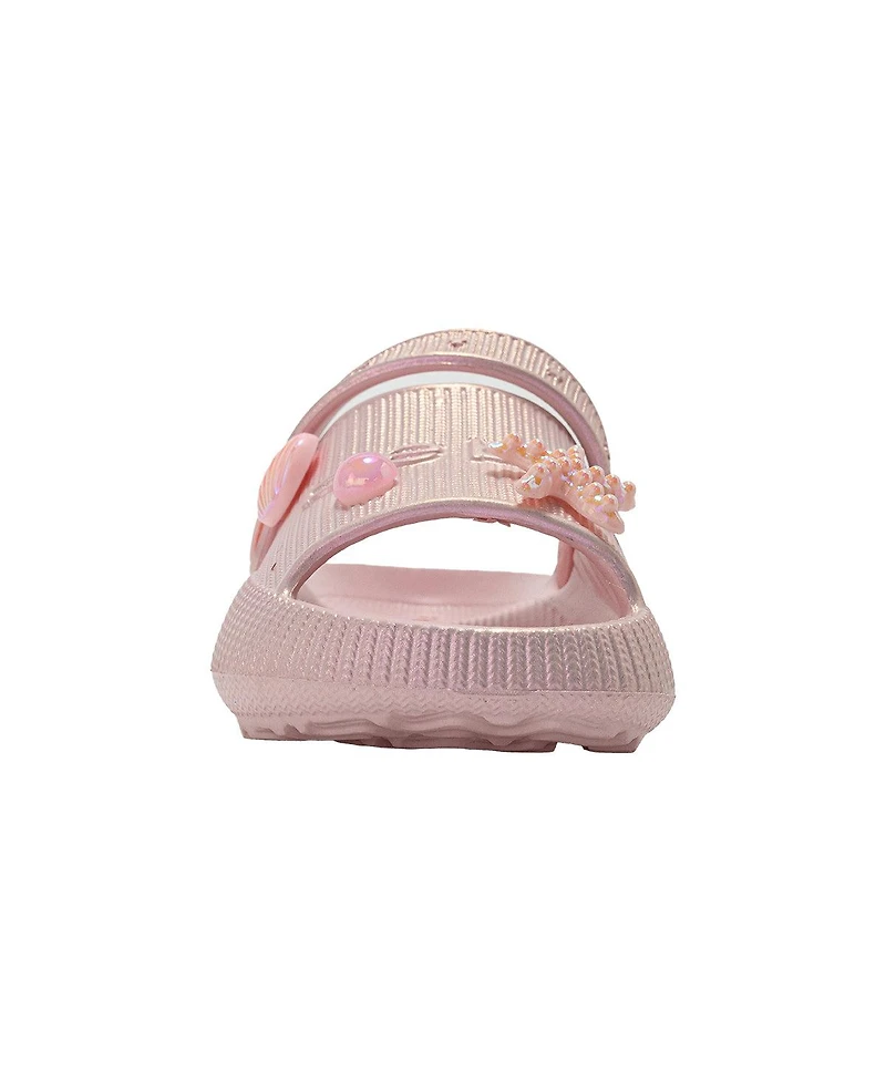 Bebe Little Girls Platform Eva Slide with Iridescent Finish and Sea Life Charms
