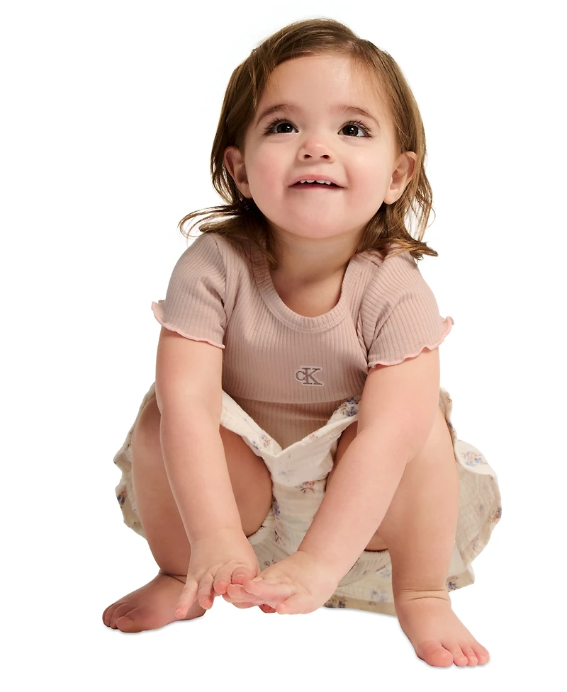Calvin Klein Baby Girls' Chunky Rib T-Shirt and Printed Skort, 2-Piece Set