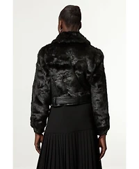 Karen Millen Women's Faux Fur Pu Panel Belted Cropped Jacket