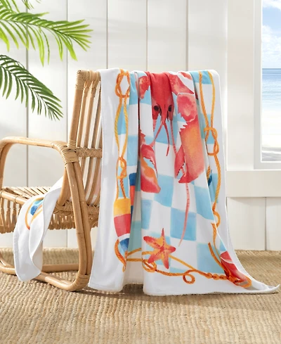 The Beach House Cotton Lazy Lobster Printed Beach Towel, 38" x 70"