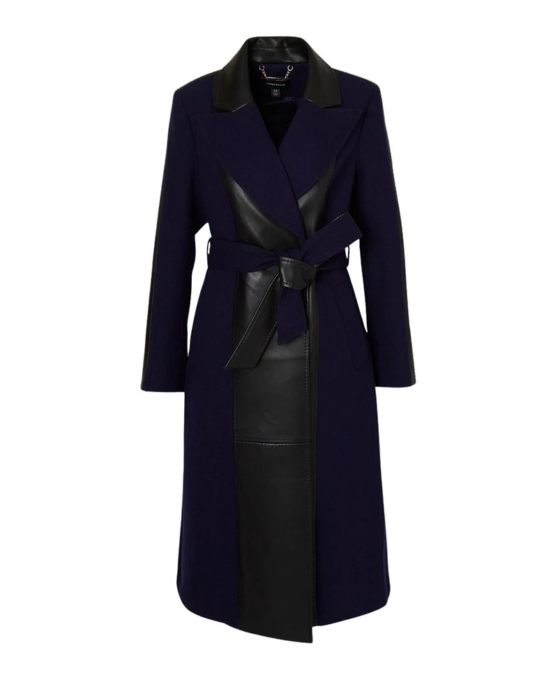 Karen Millen Women's Wool Pu Mix Belted Midi Coat