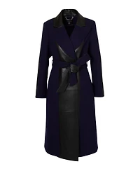 Karen Millen Women's Wool Pu Mix Belted Midi Coat