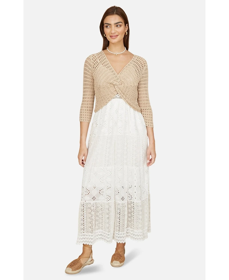 Yumi Women's Crochet Cotton Twisted Bolero Top