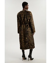 Karen Millen Women's Faux Fur Collarless Tie Belted Midi Coat