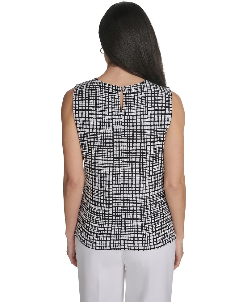 Calvin Klein Women's Printed Sleeveless Pleat Neck Camisole Top