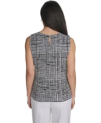 Calvin Klein Women's Printed Sleeveless Pleat Neck Camisole Top
