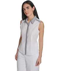 Calvin Klein Women's Sleeveless Collared Button-Down Top
