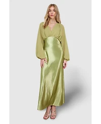 Oasis Women's Satin Chiffon Mix V Neck Midaxi Dress