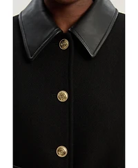 Karen Millen Women's Wool Pu Mix Belted Tailored Maxi Coat