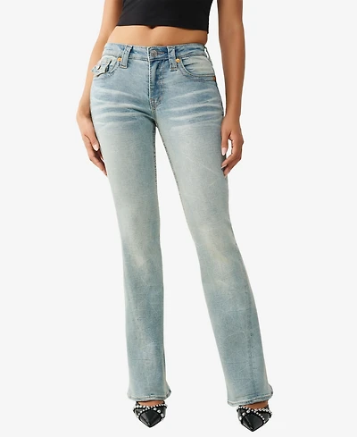True Religion Women's Joey Mid-Rise Flare Big T Flap Jeans