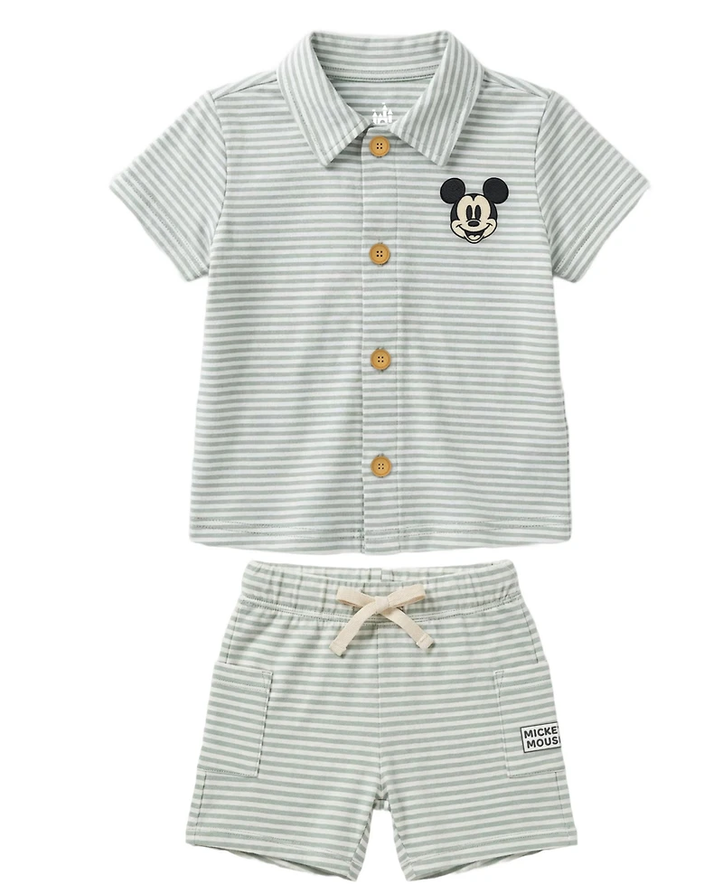 Disney Baby Boys' Mickey Mouse Button-Down Shirt and Shorts, 2-Piece Set