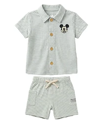 Disney Baby Boys' Mickey Mouse Button-Down Shirt and Shorts, 2-Piece Set
