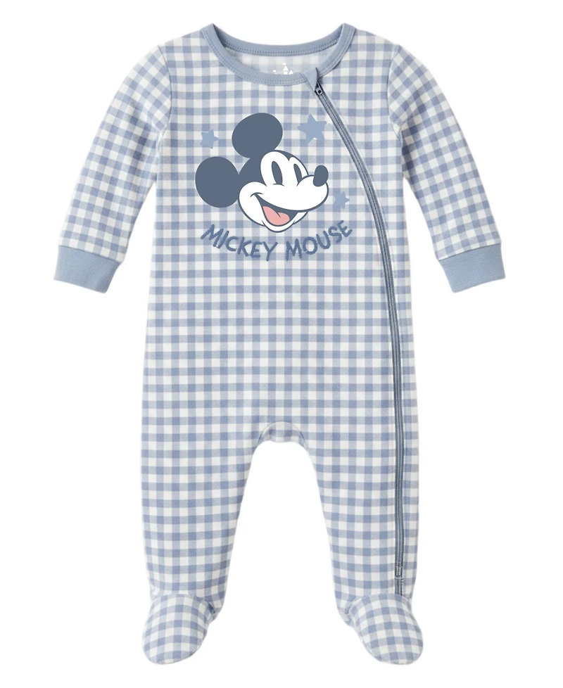 Disney Baby Boys' Mickey Check Pattern Sleep and Play Coverall