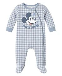 Disney Baby Boys' Mickey Check Pattern Sleep and Play Coverall