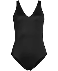 Lands' End Plus Tugless V-Neck High Leg One Piece Swimsuit
