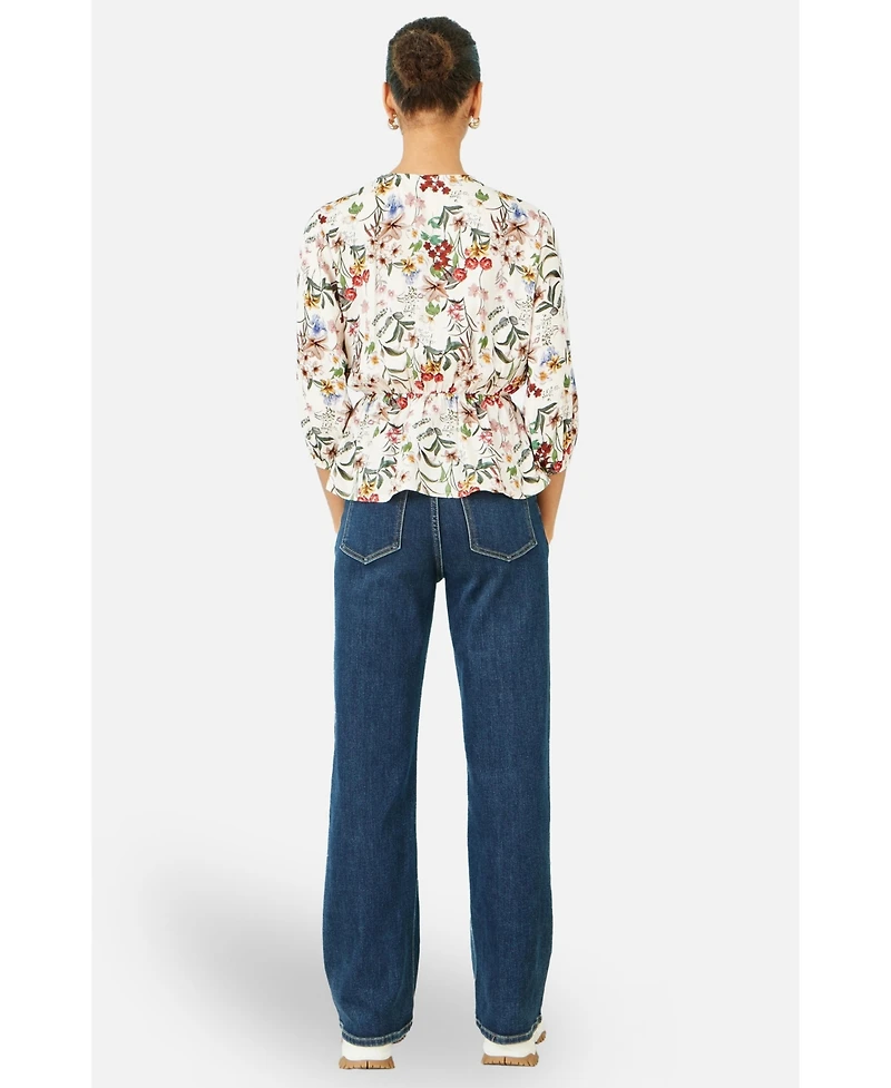 Yumi Women's Viscose Botanical Print Wrap Top